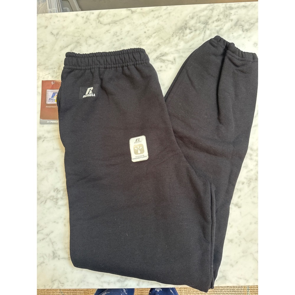 Russell Athletic Mens Dri-Power Sweatpants Black Fleece Joggers Large L NEW